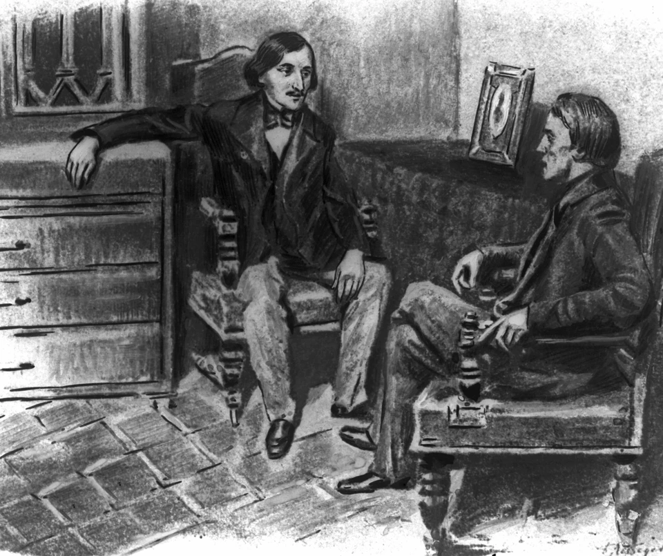 Рисунок "Встреча Гоголя с Белинским" (художник Борис Лебедев, 1948 год). Репродукция Фотохроники ТАСС