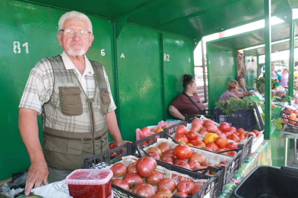 - Уже двенадцать лет помидоры на продажу выращиваю, - рассказывает Владимир Кузьмич, пенсионер.
