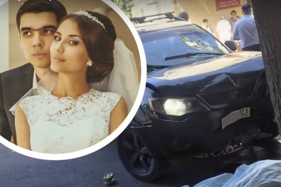 Егор Кирильчик со своей женой Марией на фото слева. На фото справа тот самый автомобиль бизнесмена из Туапсе после аварии.