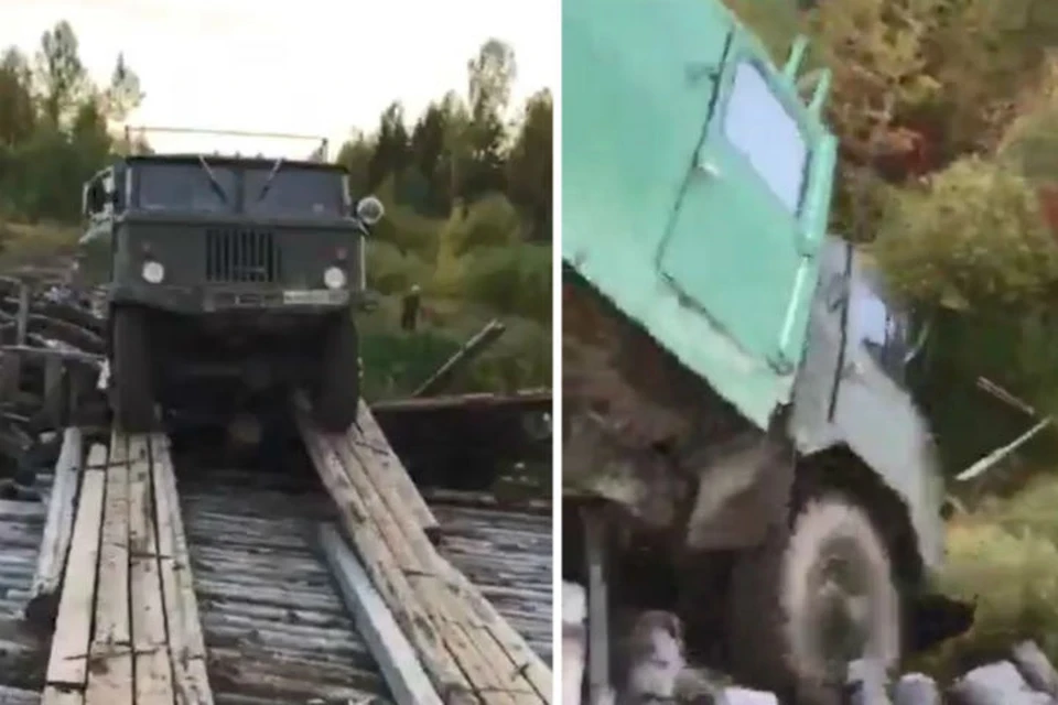 Это фиаско, братан: видео как деревянный мост рушится под грузовиком появилось в иркутских соцсетях. Фото: группа "ДТП 38RUS"