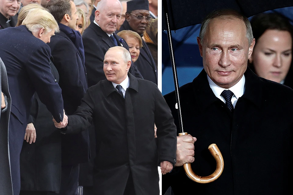 Путин и Трамп пожали друг другу руки во время мероприятия в Париже.