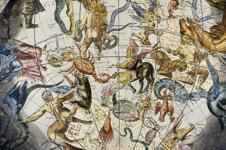 Старинная карта зодиакальных созвездий.