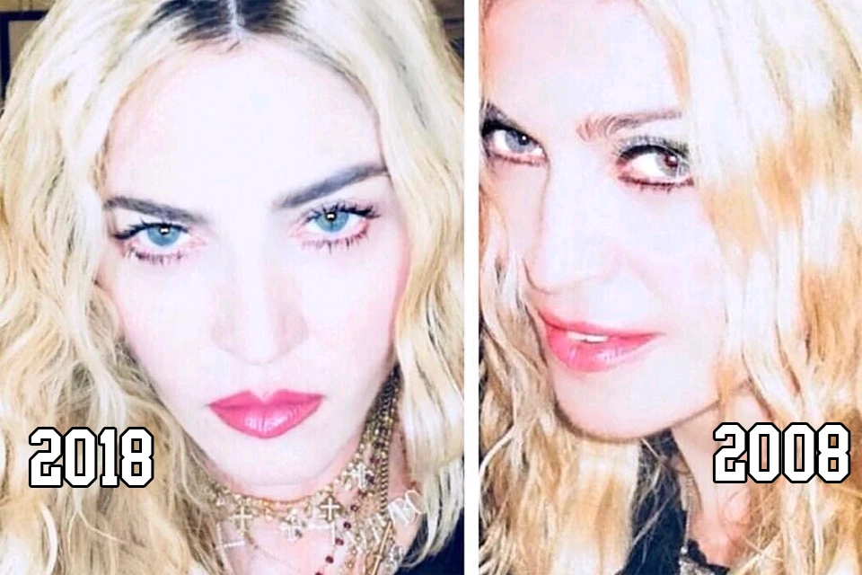 Мадонна не могла не выделиться на волне популярного флешмоба. Сложно поверить, что между этими снимками прошло 10 лет.