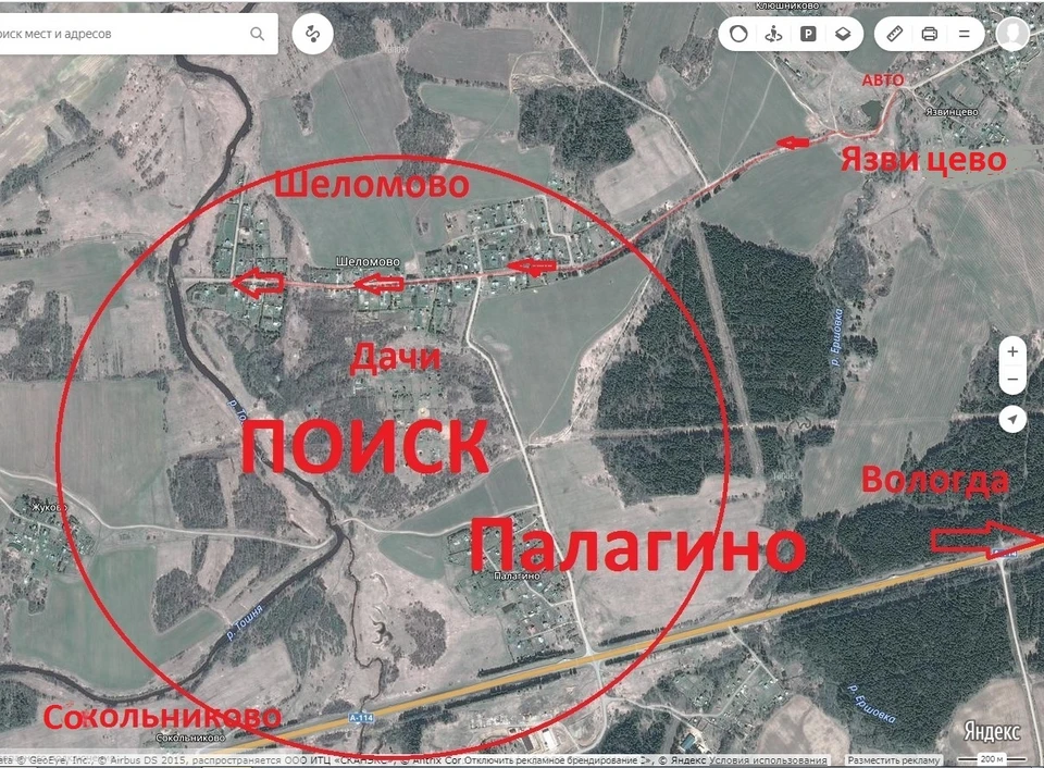 Карта места, где были сосредоточены поиски Даниила Репина.