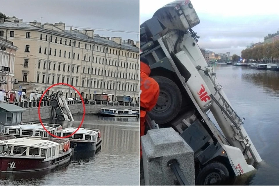В Петербурге в реку Фонтанку свалился автокран. Фото: vk.com/spb_today