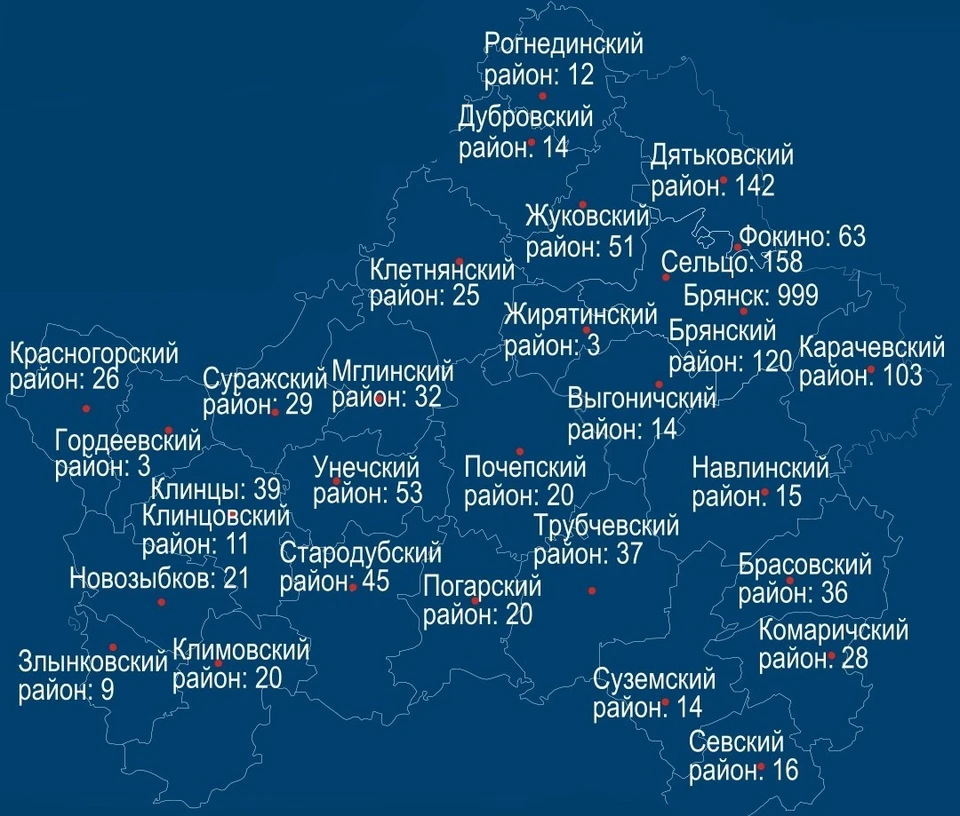 Карта коронавируса в брянской области на сегодня распространения по районам