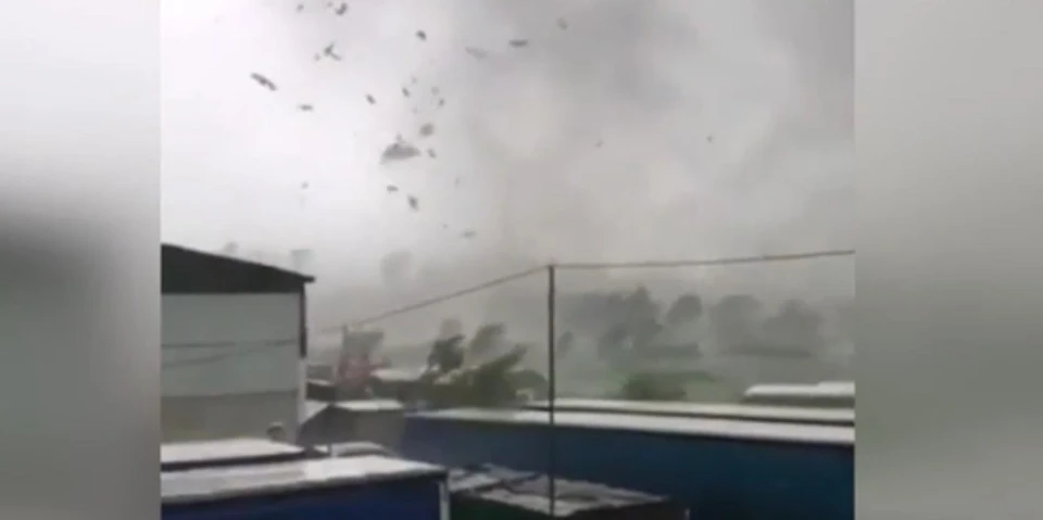 Ураганный ветер, пронесшийся над Белгородом, срывал крыши домов и валил деревья. Скриншот видео.