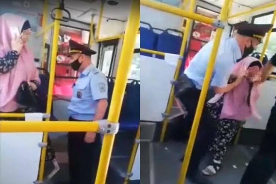 Женщина упорно не хотела покидать транспорт по требованию правоохранителей. Фото: Кадр из видео