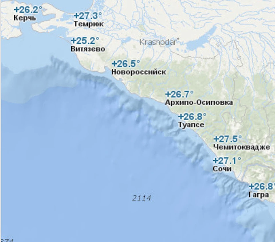 Температура воды в Черном море 11 июля 2020: теплее всего в Сочи, холоднее – в Анапе. Фото: pogoda.turtella.ru