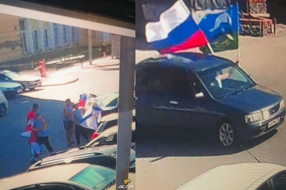В Новосибирске парни в форме ВДВ украли флаги с витрины магазина и пытались продать их на рынке. Фото: "АСТ-54"