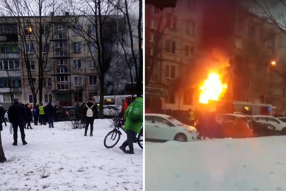 Часть подъезда выгорела в пятиэтажке в Купчино. Фото: vk.com/spb_today