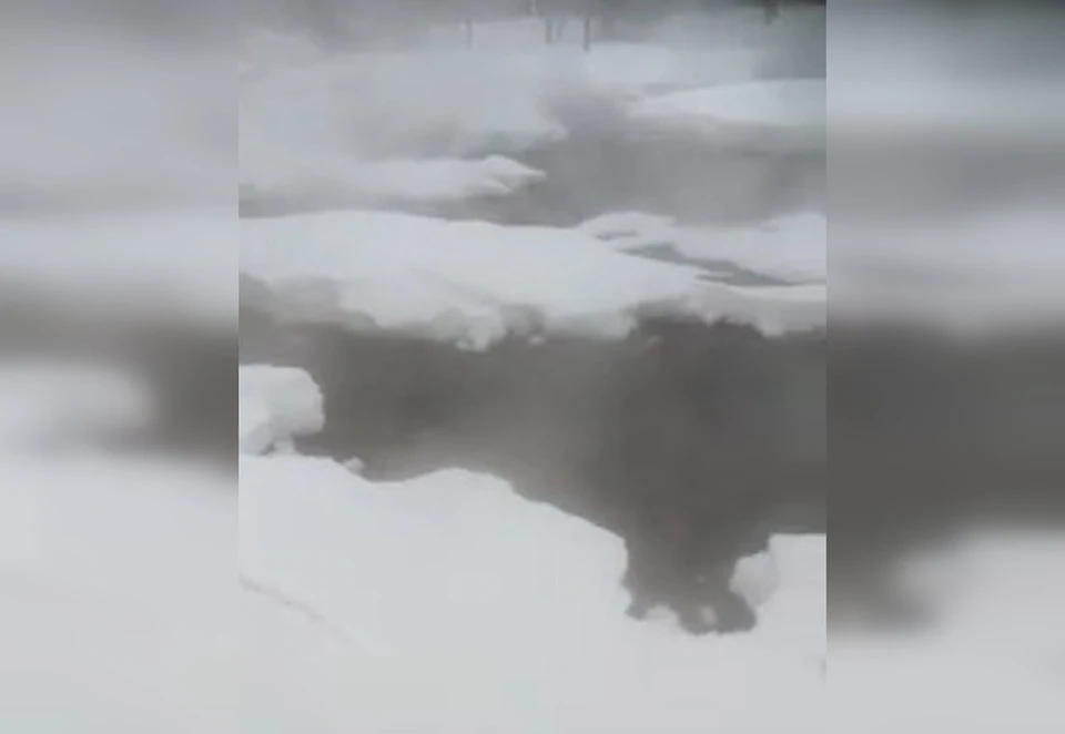 На снегу образовалась огромная лужа с кипятком. Фото: стоп-кадр.