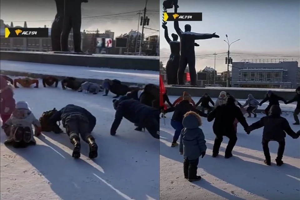 Новосибирцы устроили зарядку днем 1 января в 30-градусный мороз. Фото: Кадр из видео