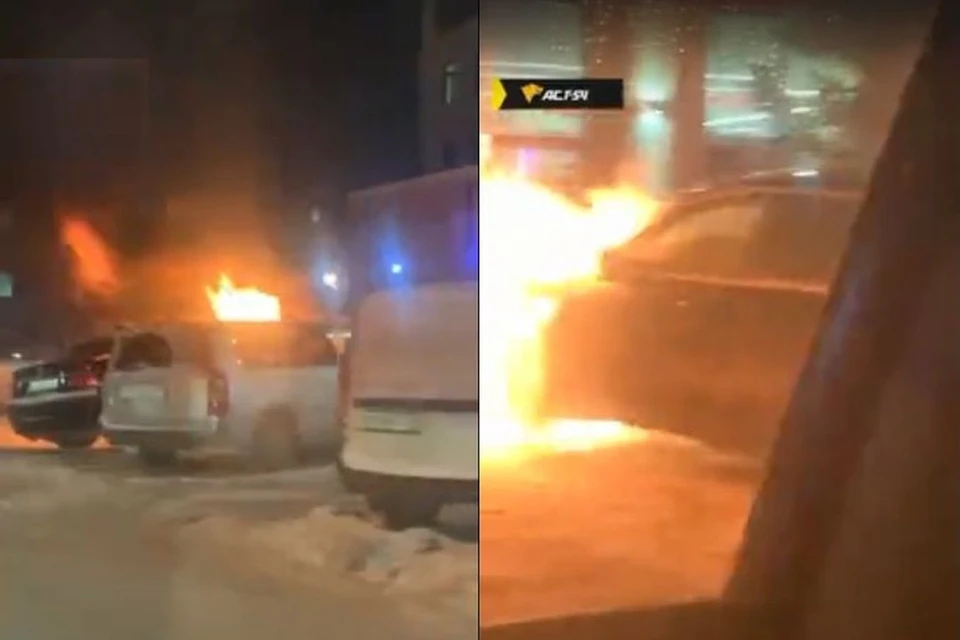 В Новосибирске в центральном районе загорелась машина. Фото: Кадр из видео
