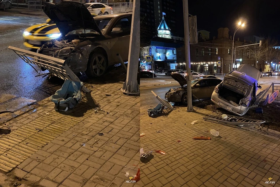 В центре Новосибирска столкнулись 2 иномарки: их отбросило в сторону от мощного удара. Фото: "АСТ-54".