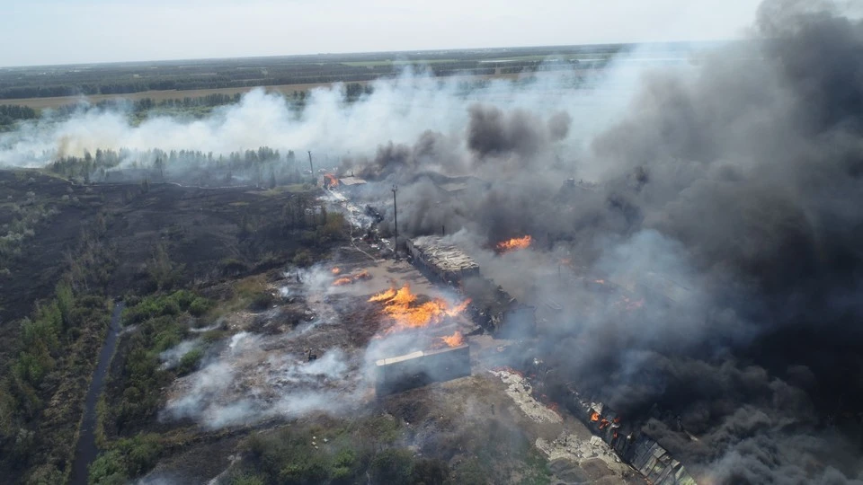 Так пожар выглядел с коптера. Фото: пресс-служба ГУ МЧС по Омской области