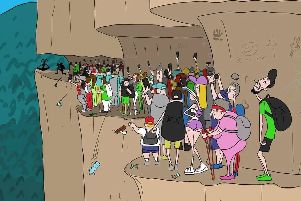 Карикатура на туристов, которых очень много на Орлиной полке в Мезмае. Фото: Алексей Рыженко