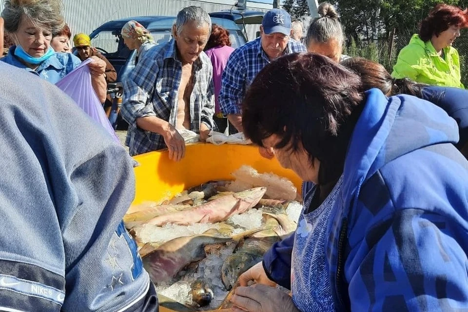 Островитянам раздали свежевыловленную рыбу. Фото: Instagram-аккаунт @agent_ribalka65