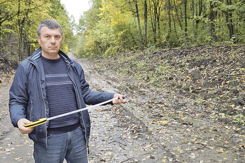 Игорь Рогожин с рулеткой в руках пытается доказать: не рубил он лес, а просто чистил дорогу для проезда. Но следователи пока остаются глухи к его аргументам.