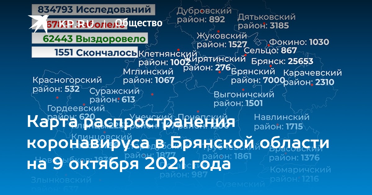 Карта распространения коронавируса в брянской области