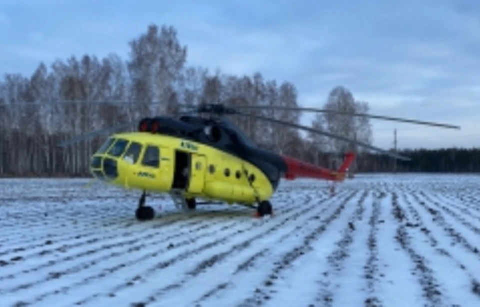 Вертолет пришлось посадить в заснеженном поле. Фото: СК на транспорте