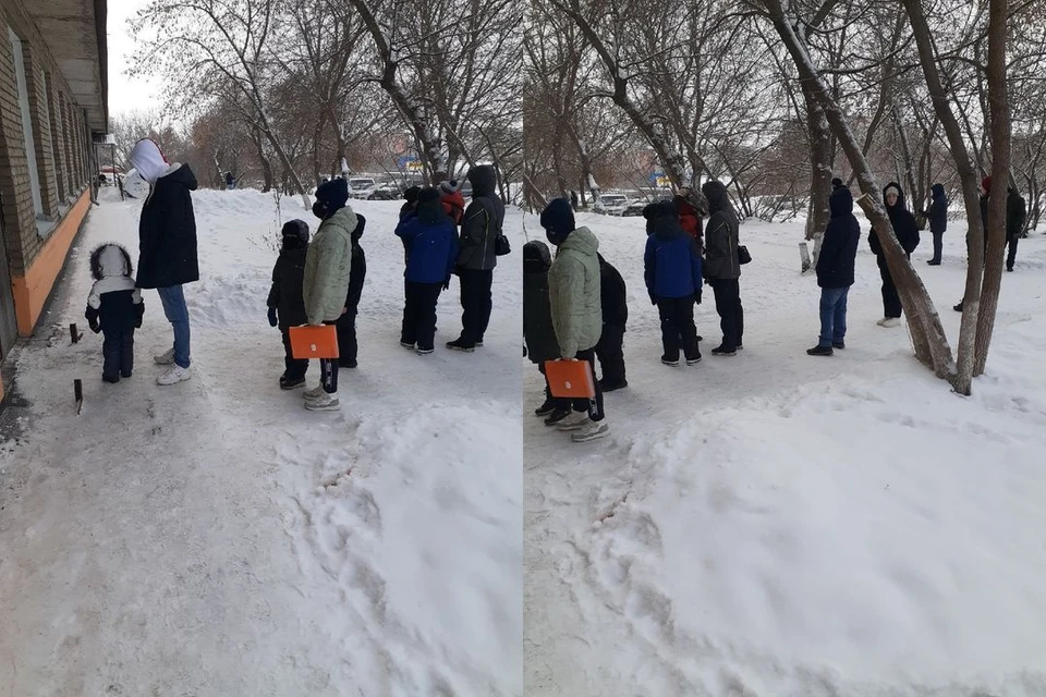 В Новосибирске на ОбьГЭСе около детской поликлиники собралась огромная очередь. Фото: соцсети