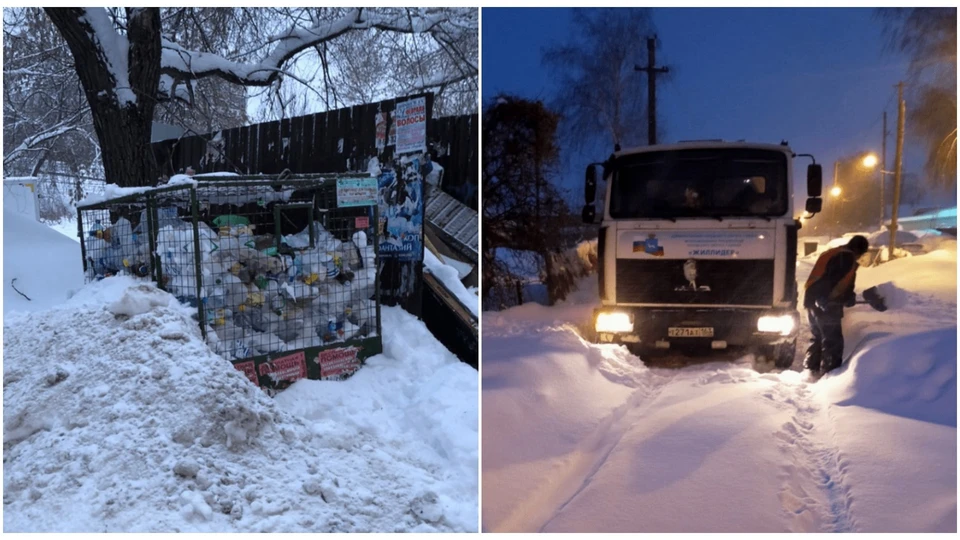 После снегопада контейнерные площадки в Самаре оказались переполнены мусором / Фото: ЭкоСтройРесурс