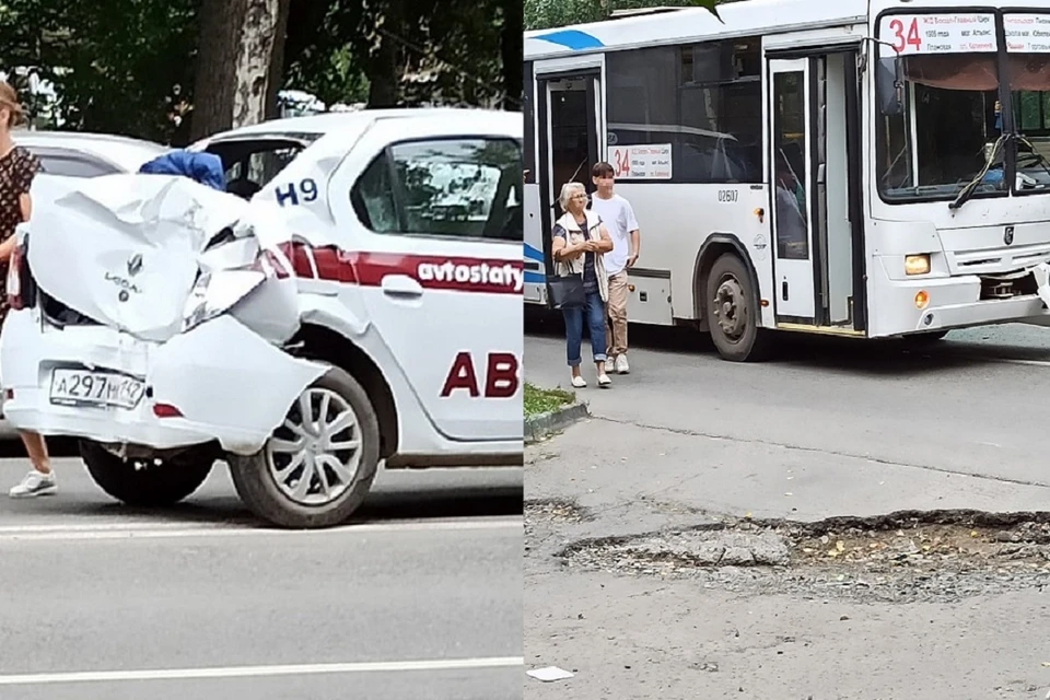 В Новосибирске автобус врезался в учебный автомобиль. Фото: "АСТ-54".
