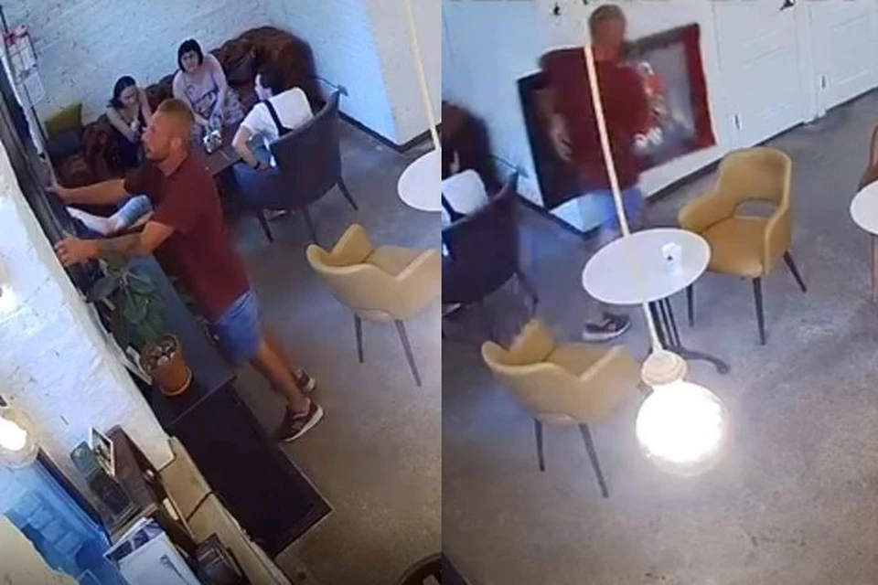 В Новосибирском Академгородке мужчина украл из кофейни картину с Наполеоном в кроссовках. Фото: Кадр из видео\предоставлено администратором кофейни