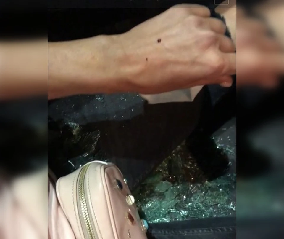 Неадекватный мужчина разбил стекло в машине автоледи. Фото: скрин видео