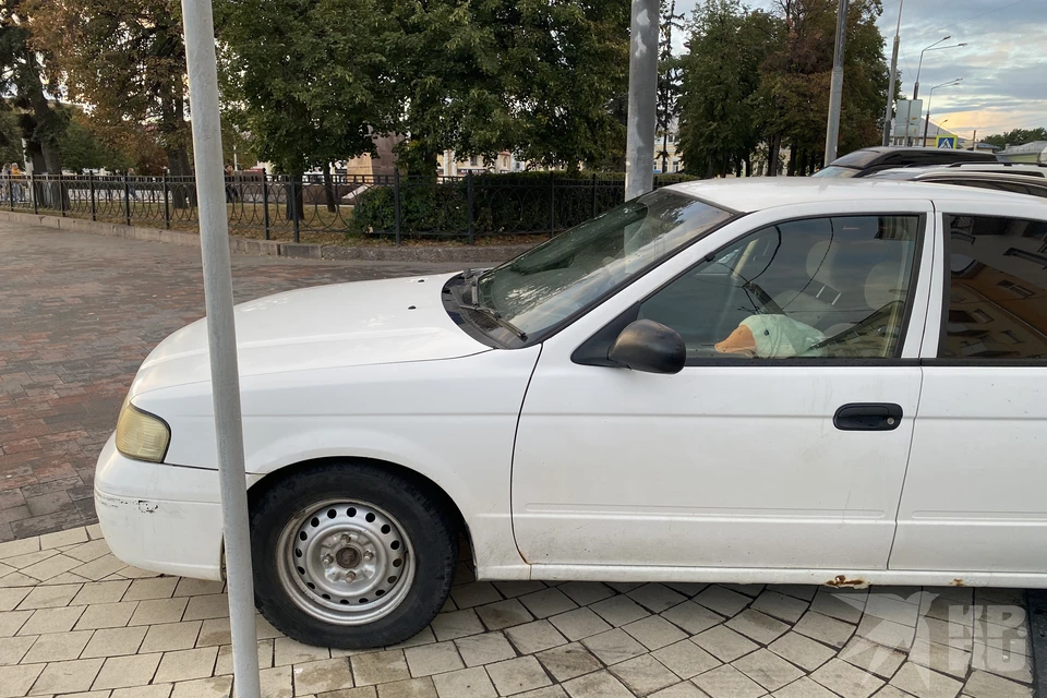 Nissan с «челябинским гусем» нагло припарковался на тротуаре в центре Рязани.