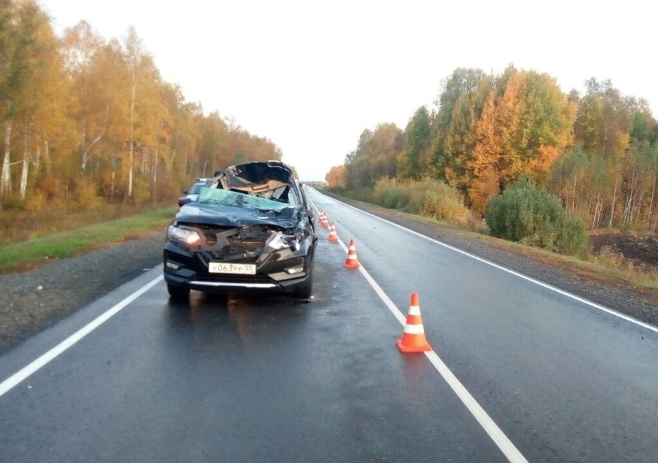 В результате удара повреждения получил и автомобиль. Фото: пресс-служба УМВД России по Омской области.