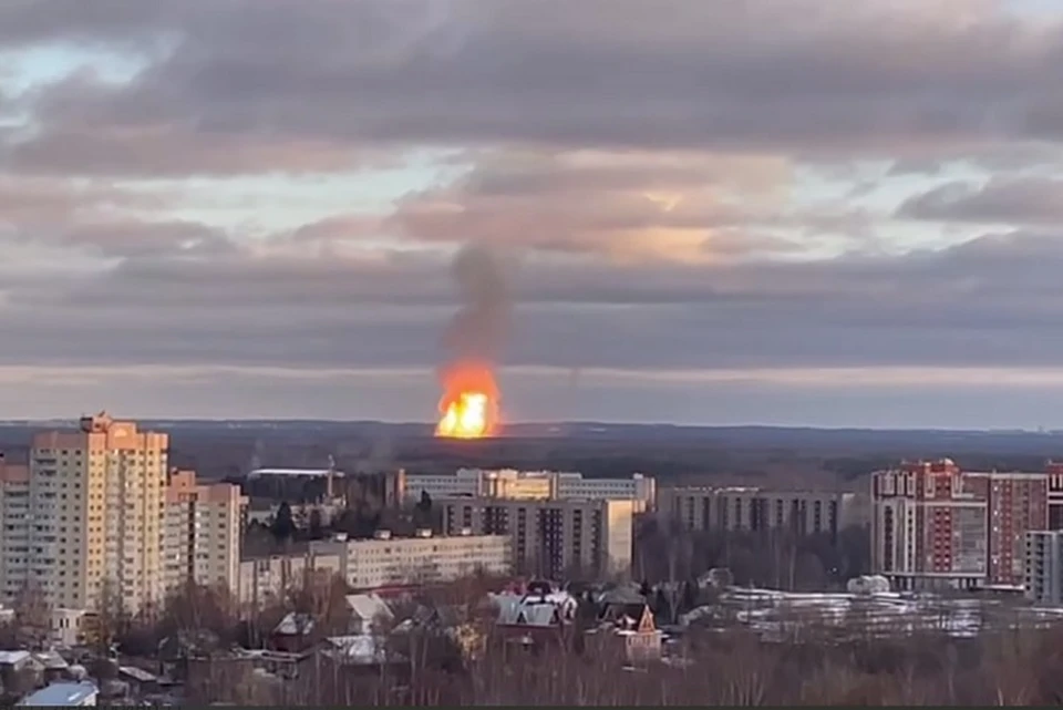 Сильный пожар начался в районе Мурино. Фото: Скриншот из видео