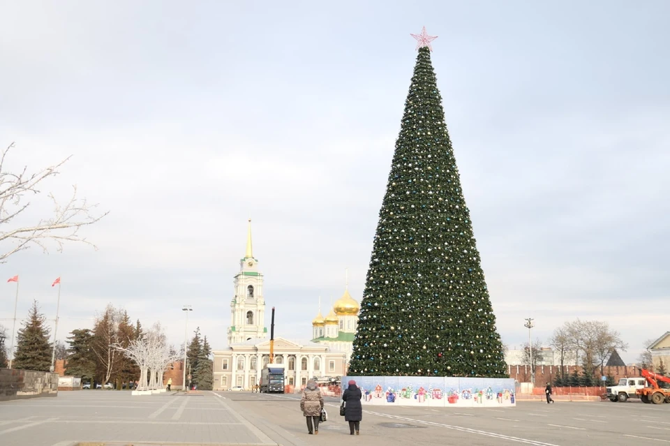 На площади Ленина в Туле начали разбирать новогоднюю елку