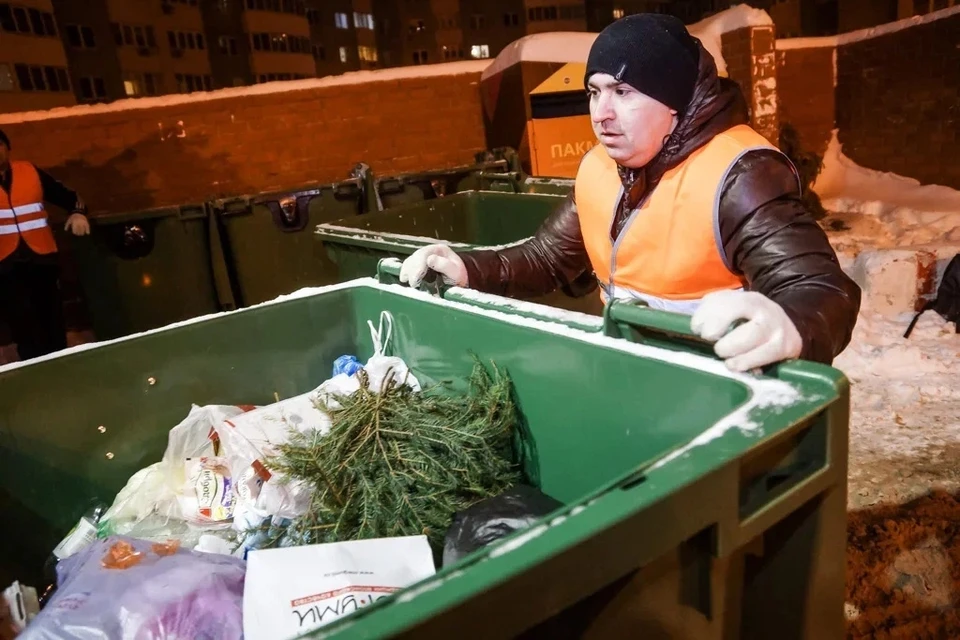 Многие горожане выкидывают новогодние ели в мусорные контейнеры