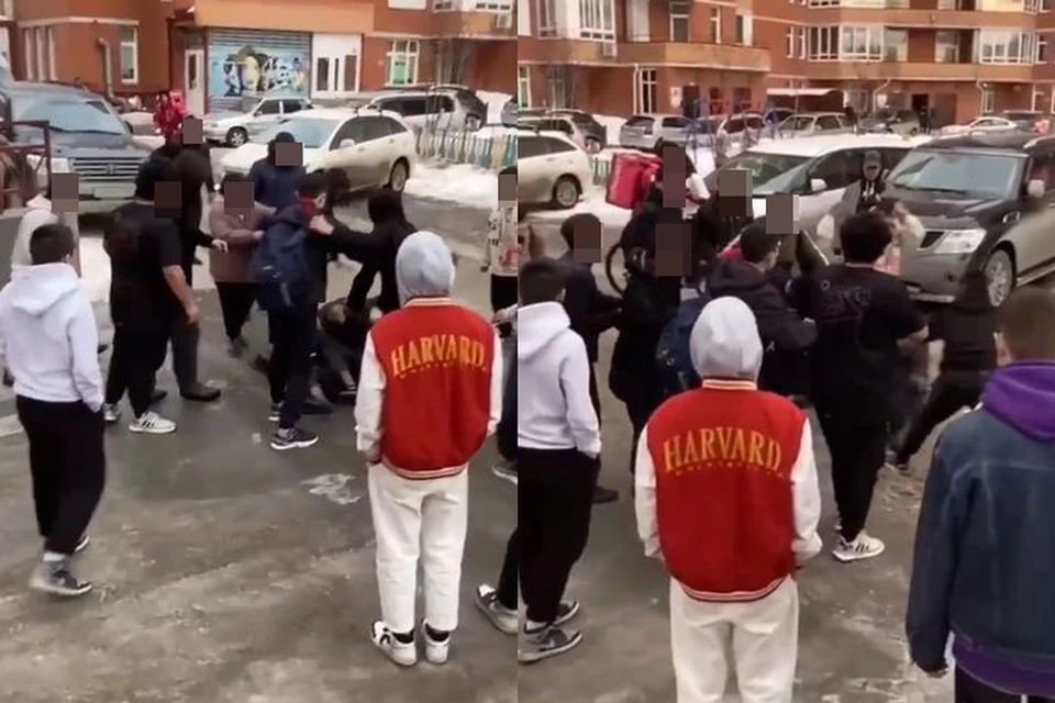 Полиция начала проверку после того, как в интернете всплыло видео, на котором толпа подростков избивает мальчика. Фото: Кадр из видео\"Полезный Новосибирск"