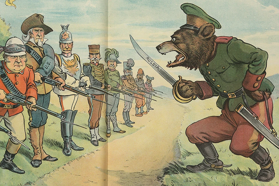 Россия в образе мишки из американской карикатуры начала 20 века.
