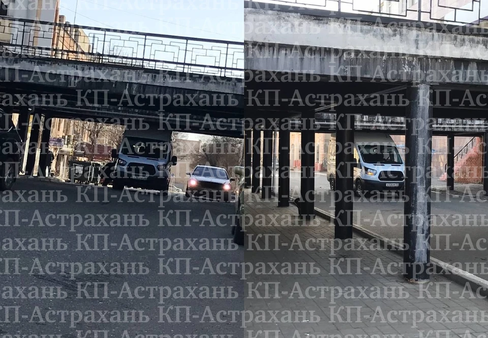 В центре Астрахани газель застряла под мостом