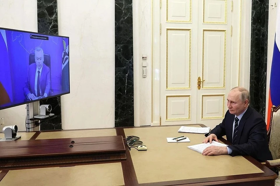 Российский лидер и глава Новосибирской области пообщались в режиме видеоконференции. Фото: http://www.kremlin.ru/