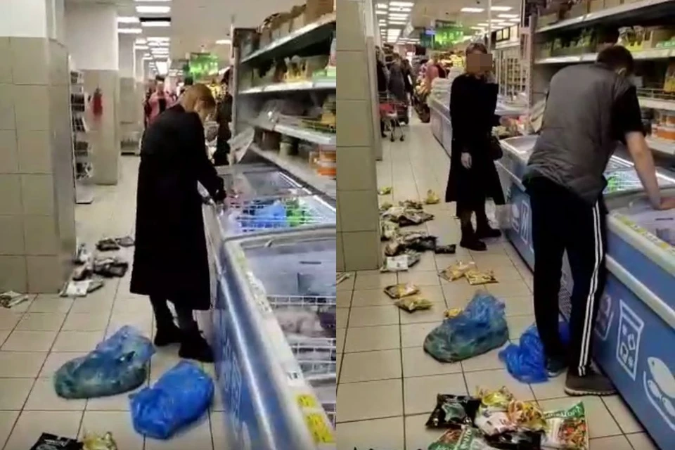 Женщина устроила погром в магазине в Каргатском районе Новосибирской области. Фото: стоп-кадр из видео «АСТ-54 Black»