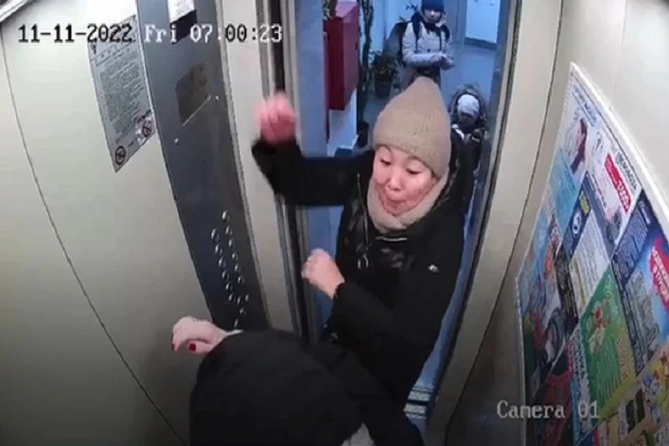 В Новосибирске суд прекратил дело против многодетной матери, избившей в лифте старшую по дому. Фото: стоп-кадр.