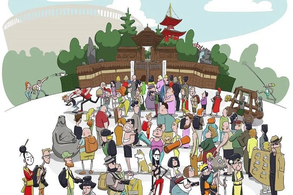 Очереди в Японский сад. Фото: Алексей Рыженко.
Карикатурист изобразил очередь в Японский сад в Краснодаре