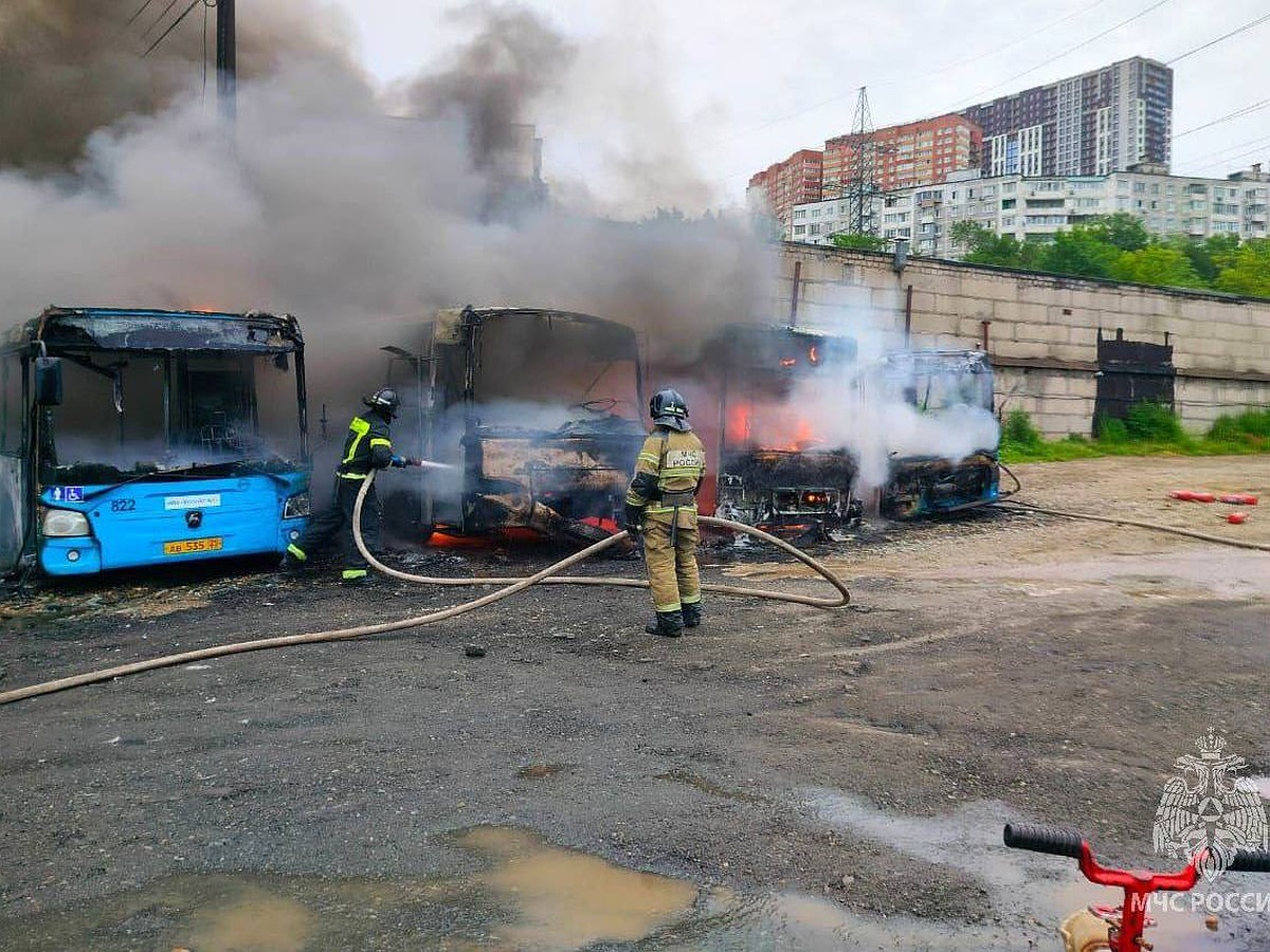 Опубликованы фото и видео пожара, в котором сгорели четыре автобуса во  Владивостоке - KP.RU