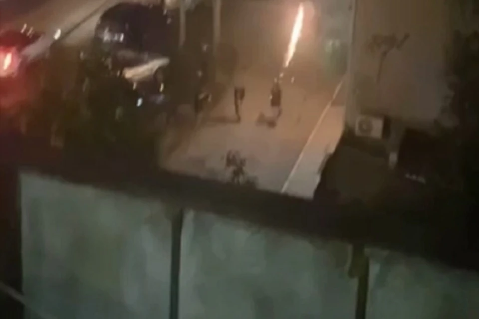 В Новосибирске у круглосуточного бара произошла массовая драка с применением фейерверка. Фото: стоп-кадр.