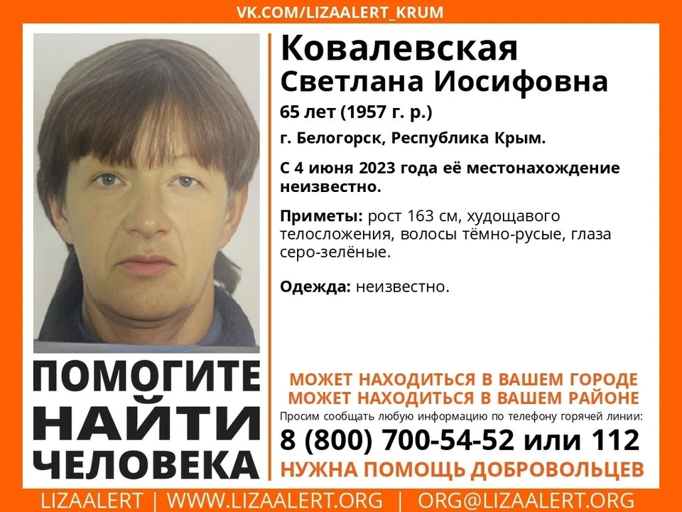 Светлана Ковалевская. Фото: Поисковый отряд «ЛизаАлерт» Крым/VK