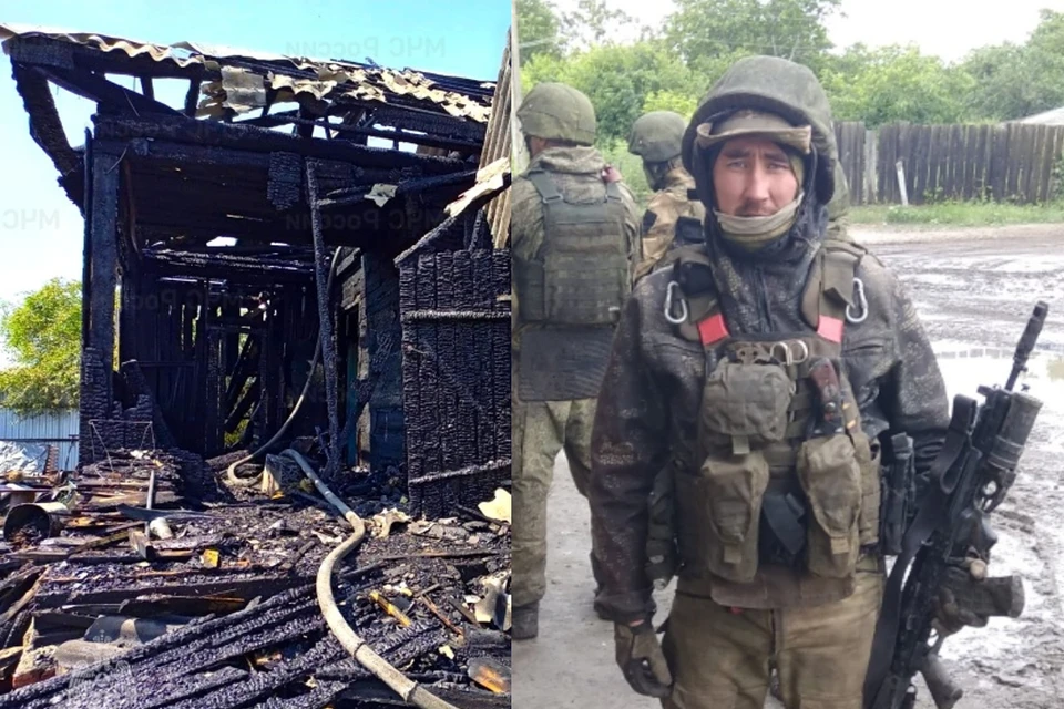 Участник СВО разбил окно и прыгнул в задымленный дом. Фото: Предоставлено Фанилем Казимовым // Пресс-служба ГУ МЧС по Новосибирской области