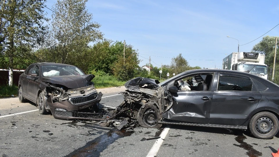 Лоб в лоб столкнулись Skoda и Volkswagen на трассе М5 в Рязанской области. Фото: ryazpressa.ru