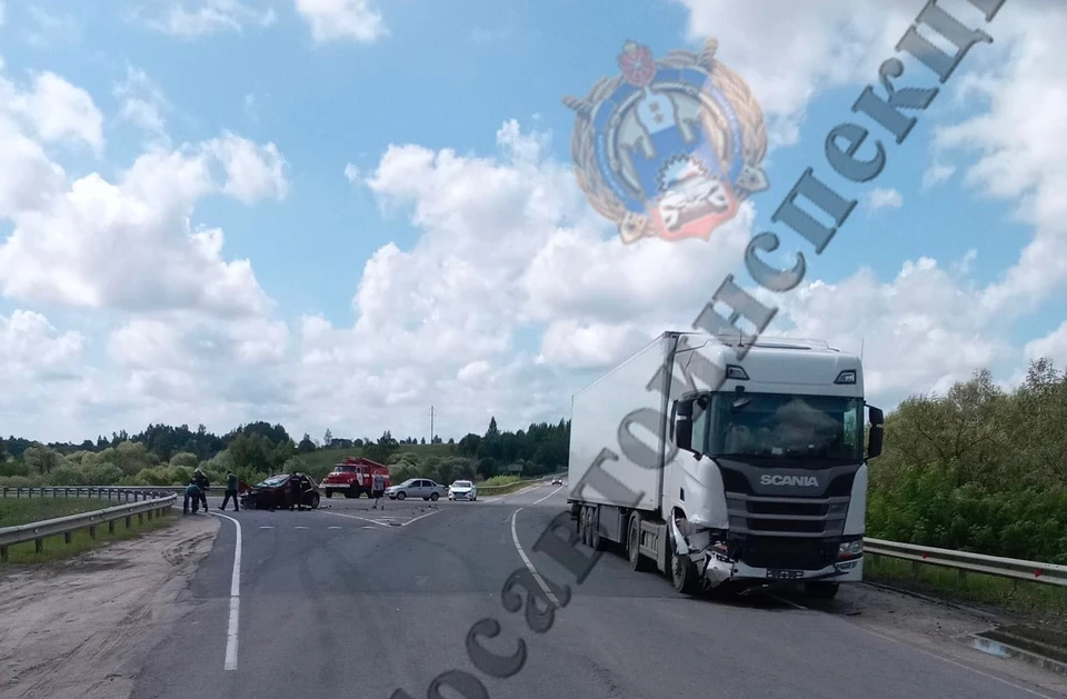 В Белевском районе автоледи на машине Renault столкнулась с грузовым автомобилем