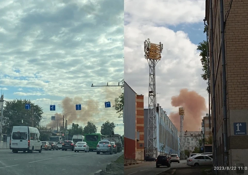 Оранжевый цвет дыма обусловлен наличием оксида железа. Фото: Подслушано ЧМЗ / vk.com