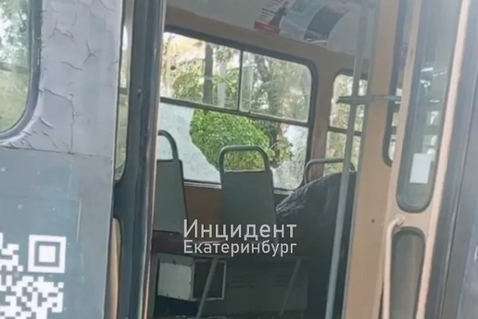 Во время драки в трамвае разбили окно Фото: скриншот с видео